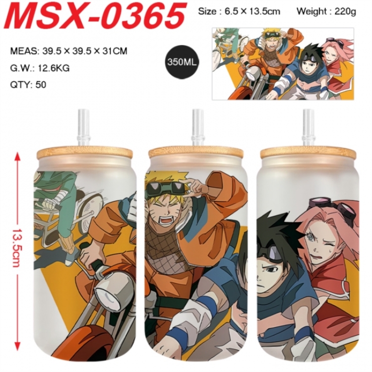 Naruto Anime frosted glass cup with straw 350ML