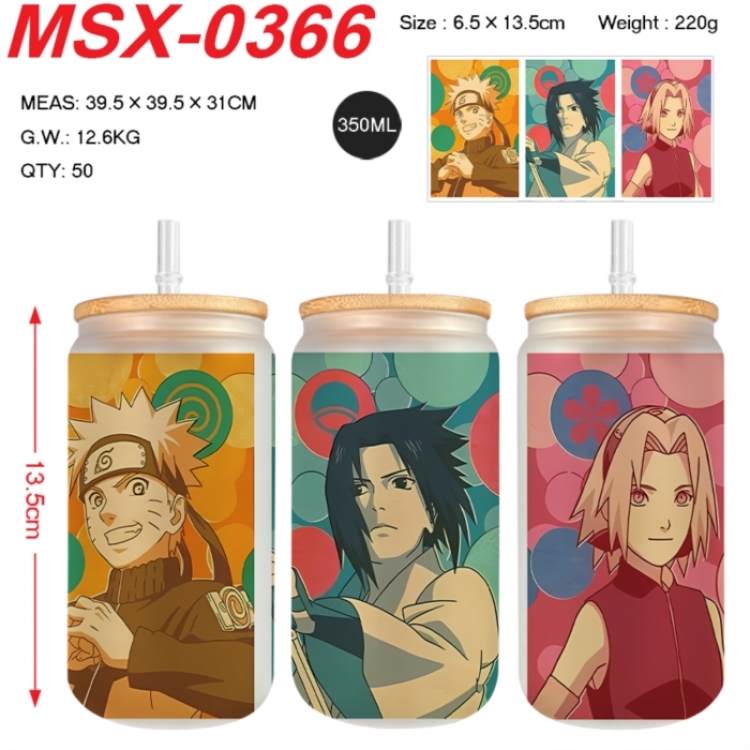 Naruto Anime frosted glass cup with straw 350ML