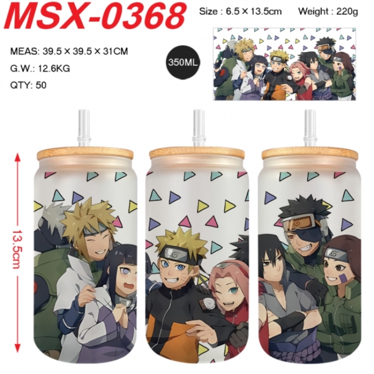 Naruto Anime frosted glass cup with straw 350ML