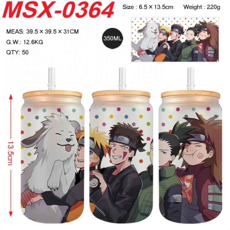 Naruto Anime frosted glass cup with straw 350ML