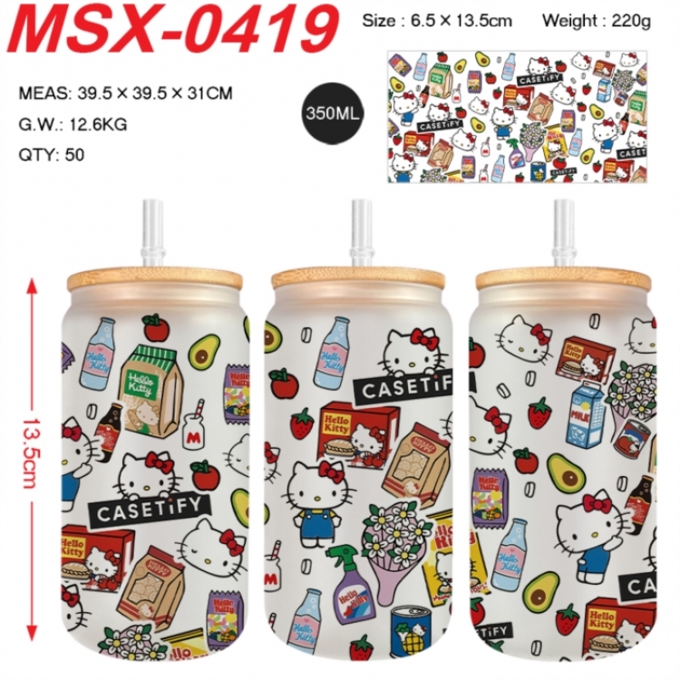 sanrio Anime frosted glass cup with straw 350ML