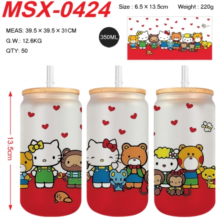 sanrio Anime frosted glass cup with straw 350ML