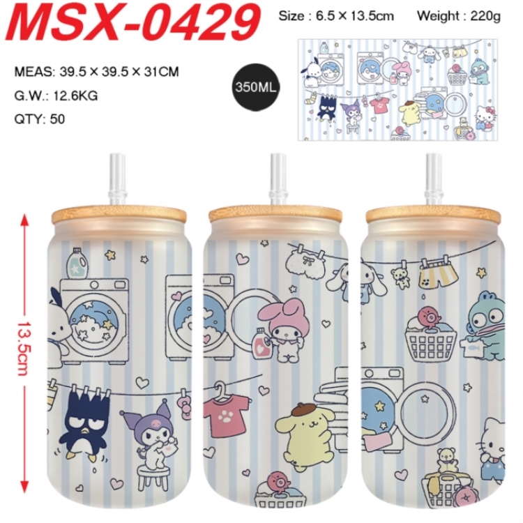 sanrio Anime frosted glass cup with straw 350ML