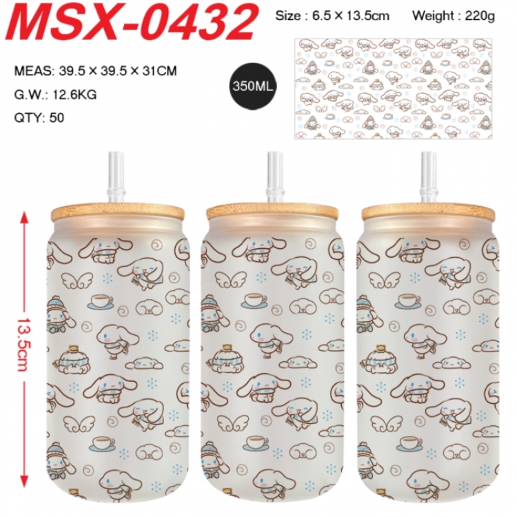 sanrio Anime frosted glass cup with straw 350ML