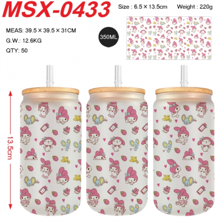 sanrio Anime frosted glass cup with straw 350ML