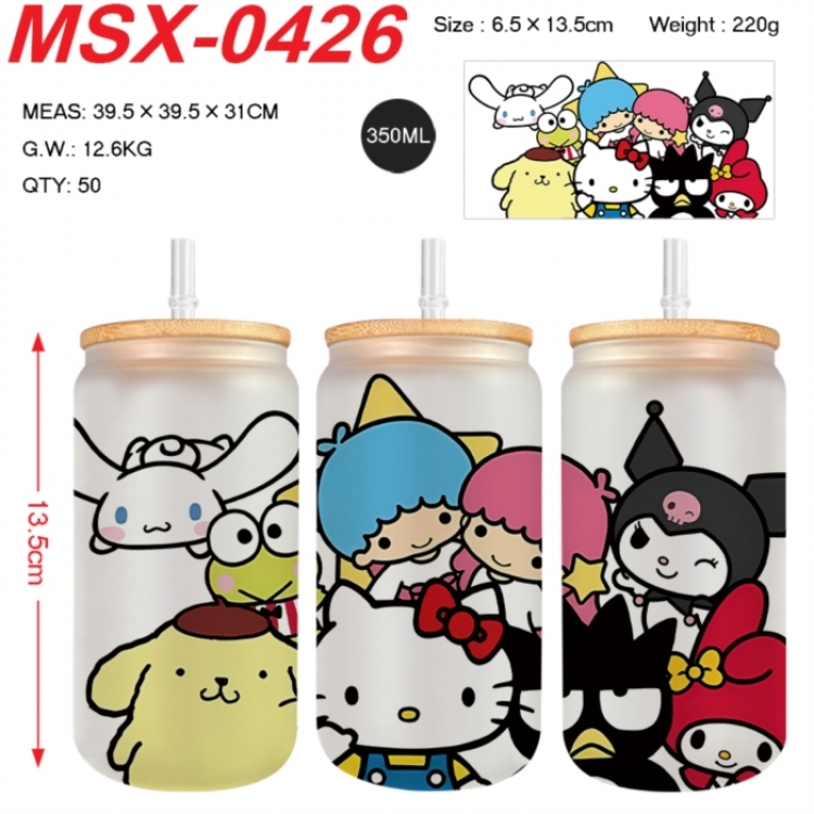 sanrio Anime frosted glass cup with straw 350ML