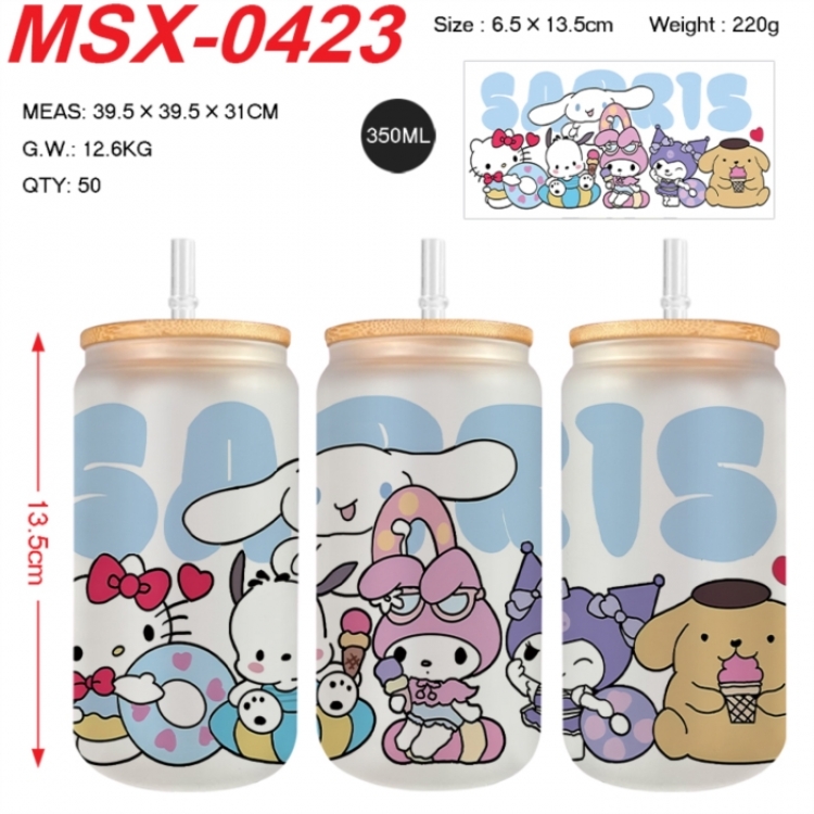 sanrio Anime frosted glass cup with straw 350ML
