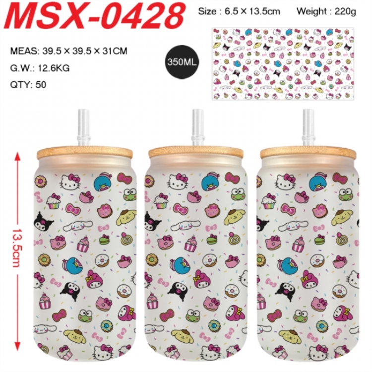 sanrio Anime frosted glass cup with straw 350ML