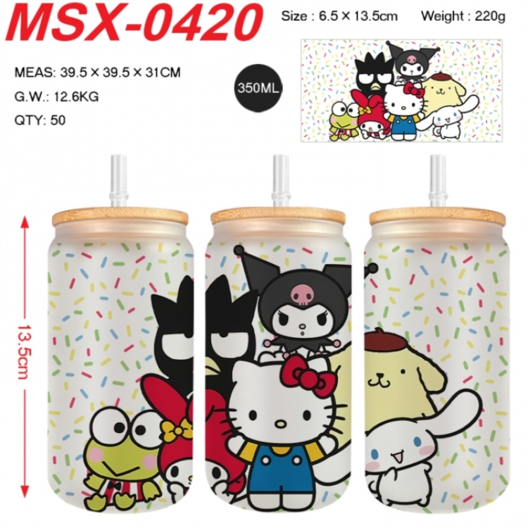sanrio Anime frosted glass cup with straw 350ML