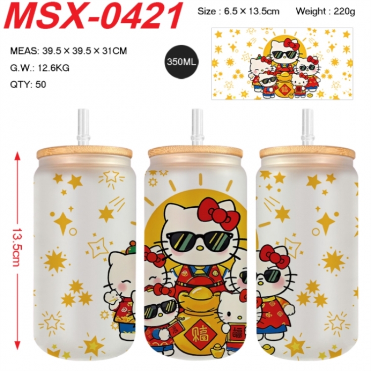 sanrio Anime frosted glass cup with straw 350ML