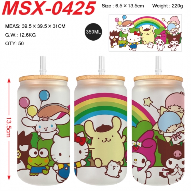 sanrio Anime frosted glass cup with straw 350ML