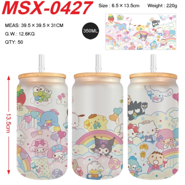 sanrio Anime frosted glass cup with straw 350ML