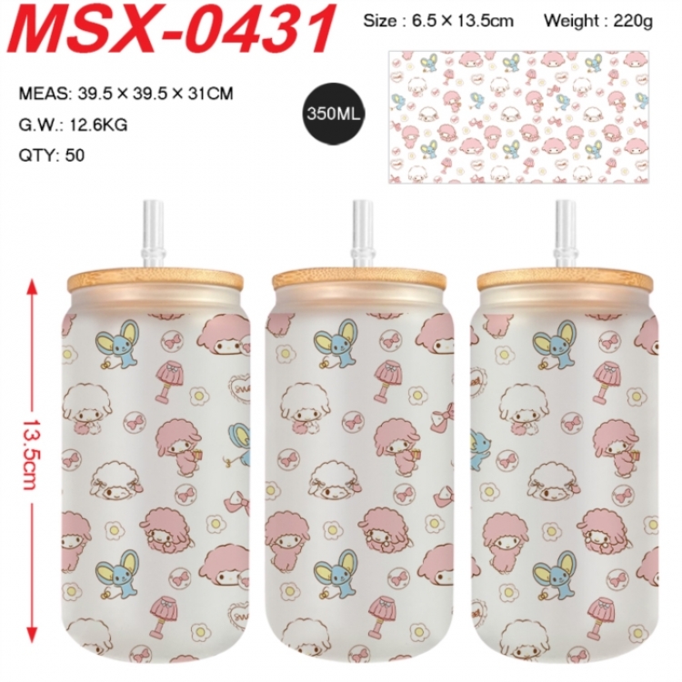 sanrio Anime frosted glass cup with straw 350ML