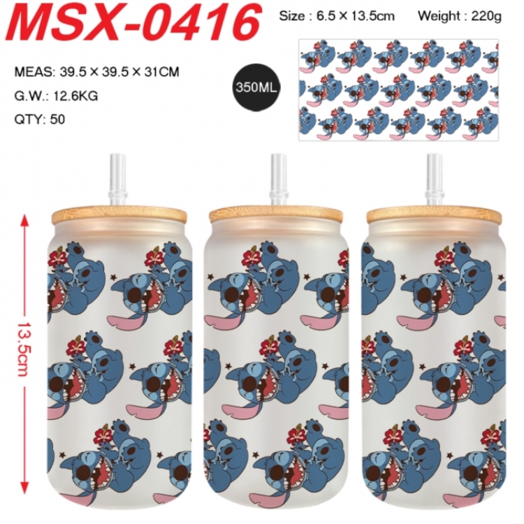 Lilo & Stitch Anime frosted glass cup with straw 350ML