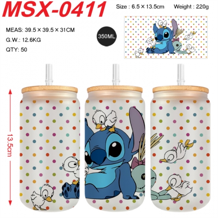 Lilo & Stitch Anime frosted glass cup with straw 350ML