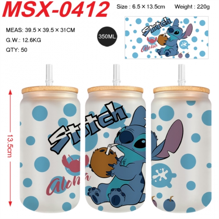 Lilo & Stitch Anime frosted glass cup with straw 350ML