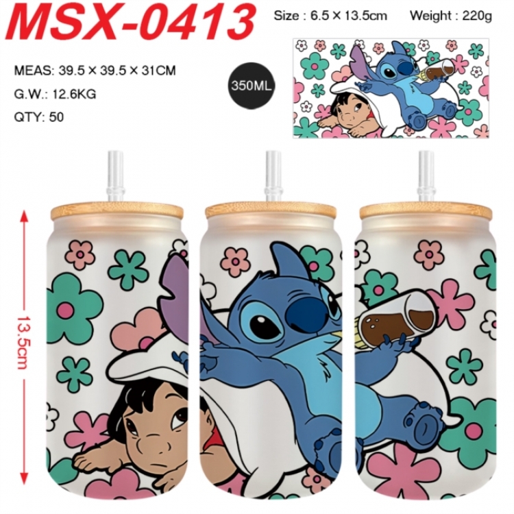 Lilo & Stitch Anime frosted glass cup with straw 350ML
