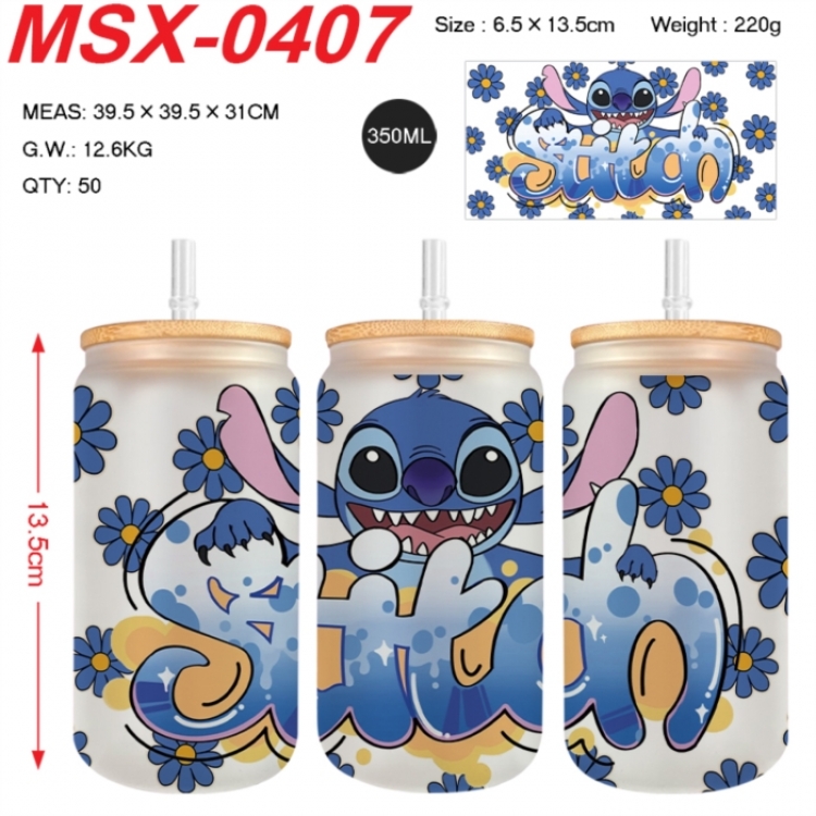 Lilo & Stitch Anime frosted glass cup with straw 350ML