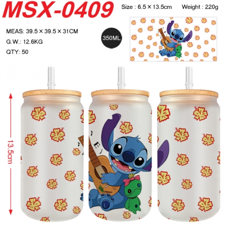 Lilo & Stitch Anime frosted glass cup with straw 350ML