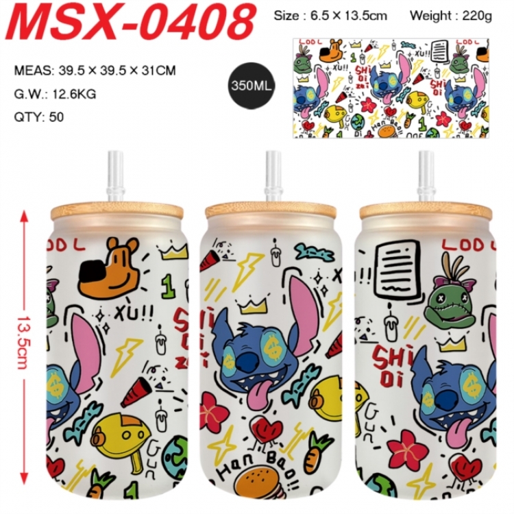 Lilo & Stitch Anime frosted glass cup with straw 350ML