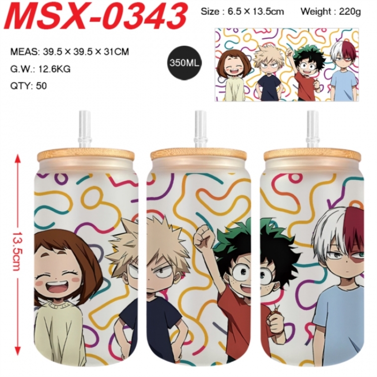 My Hero Academia Anime frosted glass cup with straw 350ML