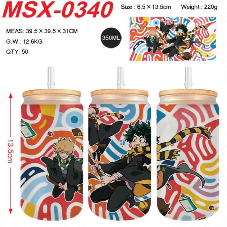 My Hero Academia Anime frosted glass cup with straw 350ML