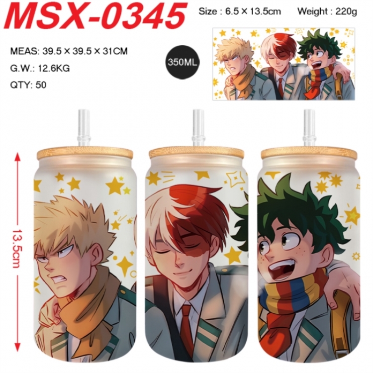 My Hero Academia Anime frosted glass cup with straw 350ML
