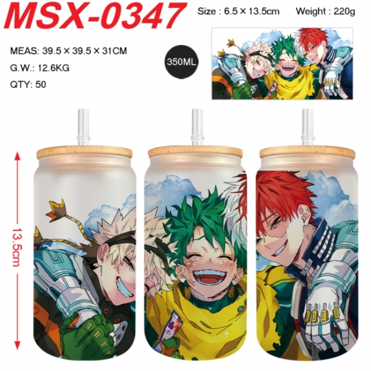 My Hero Academia Anime frosted glass cup with straw 350ML