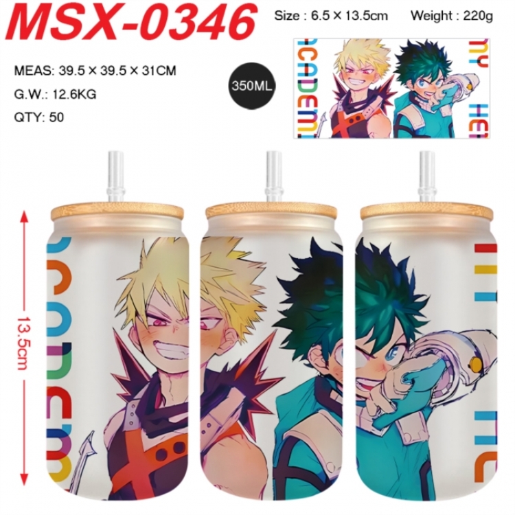 My Hero Academia Anime frosted glass cup with straw 350ML