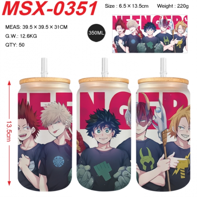 My Hero Academia Anime frosted glass cup with straw 350ML