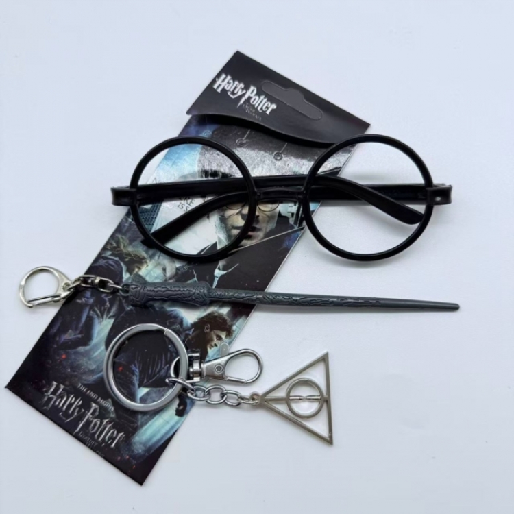 Harry Potter Anime peripheral glasses keychain badge 3-piece set