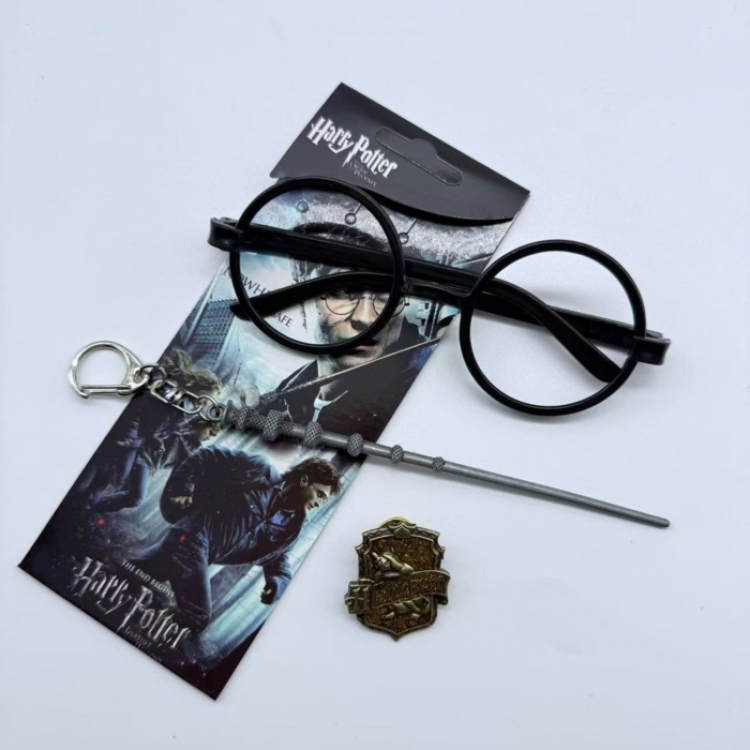 Harry Potter Anime peripheral glasses keychain badge 3-piece set