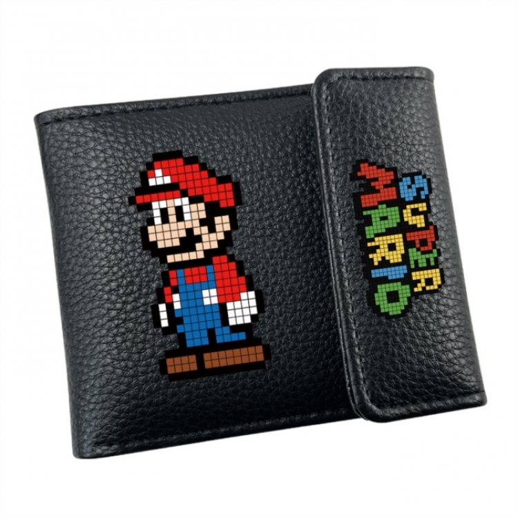 Super Mario Anime Litchi Pattern Hidden Buckle Half Fold Printed Wallet 12X10X2CM