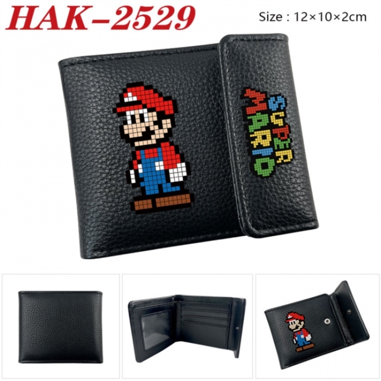 Super Mario Anime Litchi Pattern Hidden Buckle Half Fold Printed Wallet 12X10X2CM