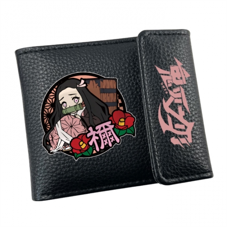 Demon Slayer Kimets Anime Litchi Pattern Hidden Buckle Half Fold Printed Wallet 12X10X2CM