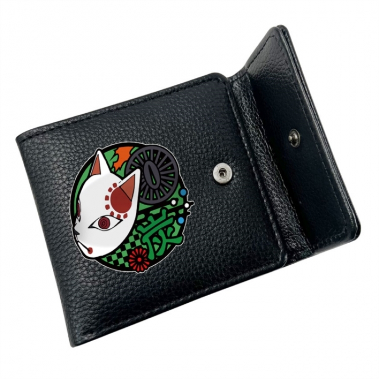 Demon Slayer Kimets Anime Litchi Pattern Hidden Buckle Half Fold Printed Wallet 12X10X2CM
