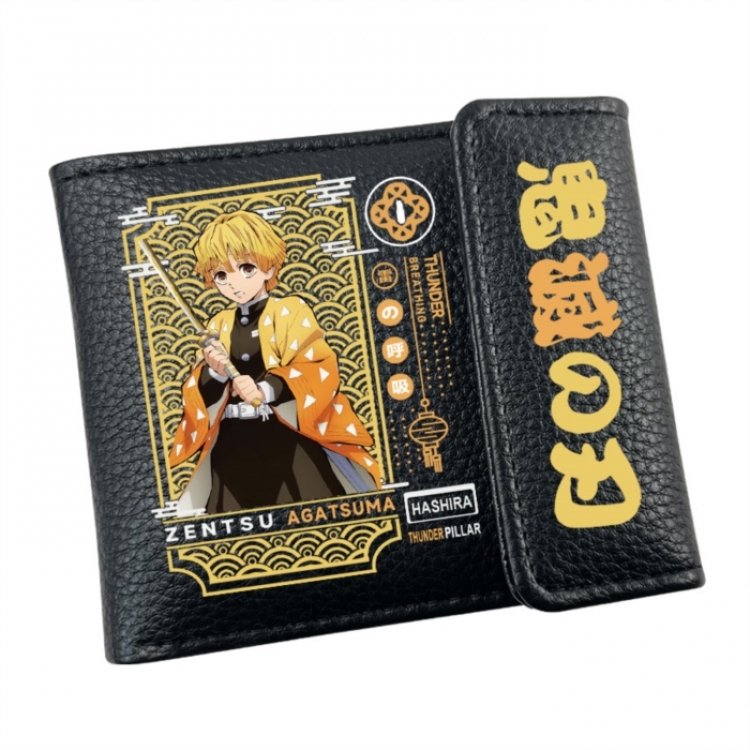 Demon Slayer Kimets Anime Litchi Pattern Hidden Buckle Half Fold Printed Wallet 12X10X2CM