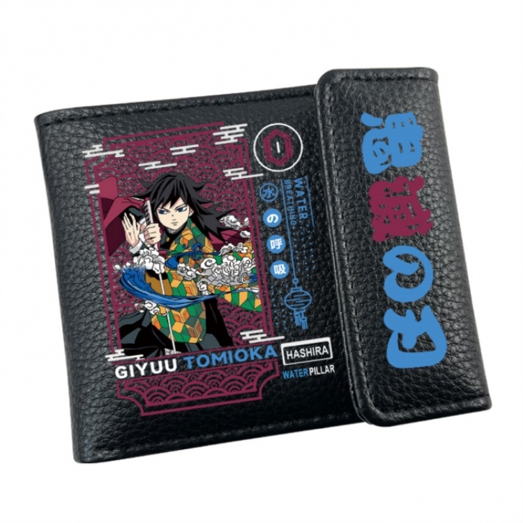 Demon Slayer Kimets Anime Litchi Pattern Hidden Buckle Half Fold Printed Wallet 12X10X2CM