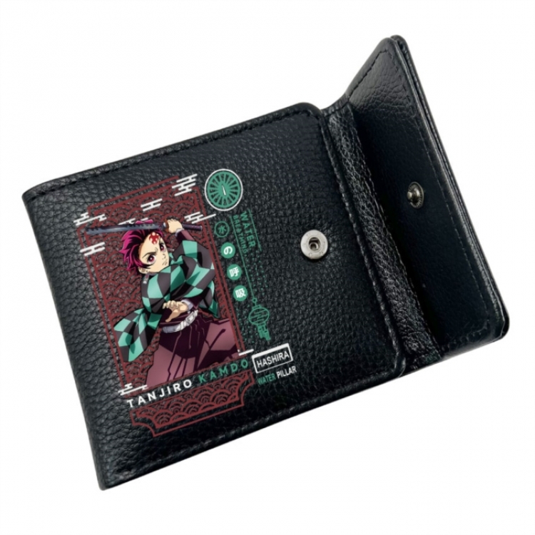 Demon Slayer Kimets Anime Litchi Pattern Hidden Buckle Half Fold Printed Wallet 12X10X2CM