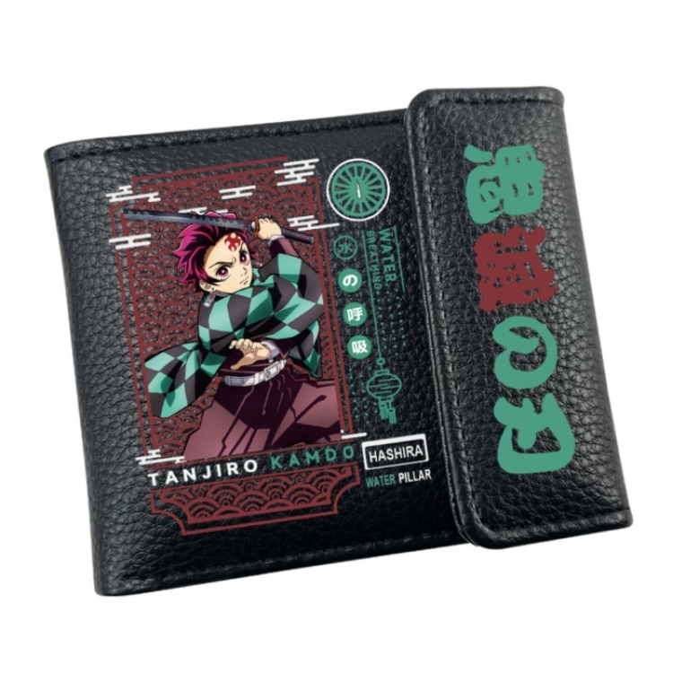 Demon Slayer Kimets Anime Litchi Pattern Hidden Buckle Half Fold Printed Wallet 12X10X2CM
