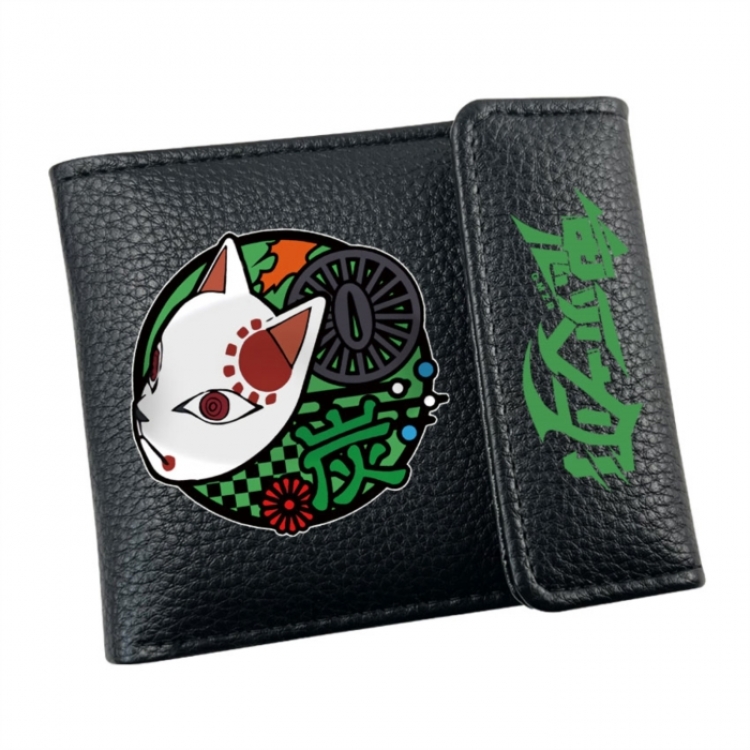 Demon Slayer Kimets Anime Litchi Pattern Hidden Buckle Half Fold Printed Wallet 12X10X2CM