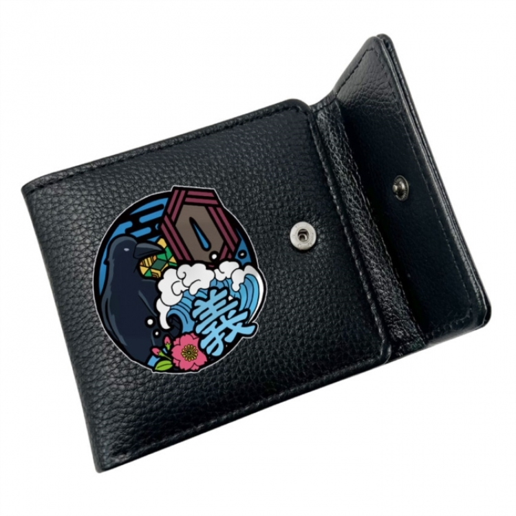 Demon Slayer Kimets Anime Litchi Pattern Hidden Buckle Half Fold Printed Wallet 12X10X2CM