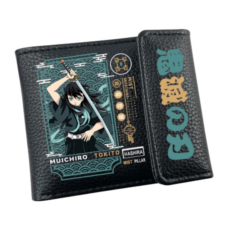 Demon Slayer Kimets Anime Litchi Pattern Hidden Buckle Half Fold Printed Wallet 12X10X2CM