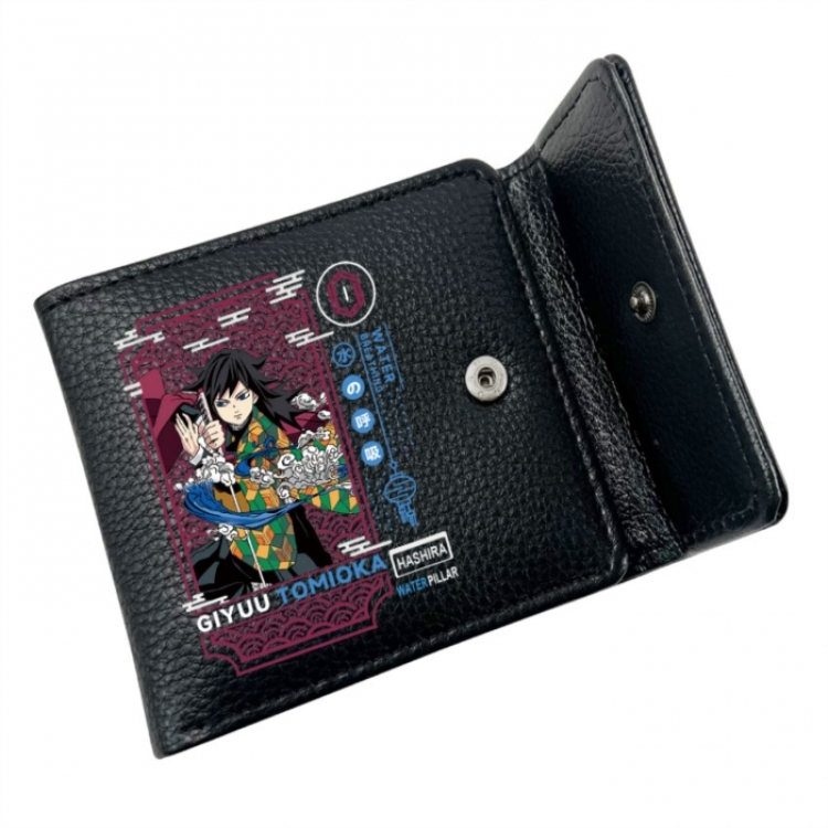 Demon Slayer Kimets Anime Litchi Pattern Hidden Buckle Half Fold Printed Wallet 12X10X2CM