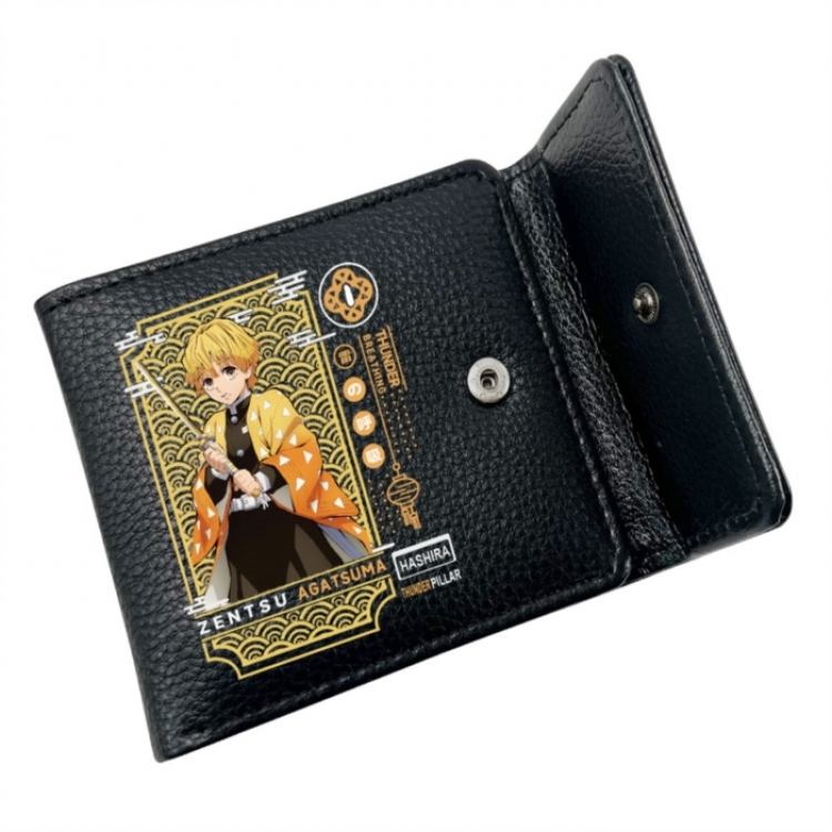 Demon Slayer Kimets Anime Litchi Pattern Hidden Buckle Half Fold Printed Wallet 12X10X2CM