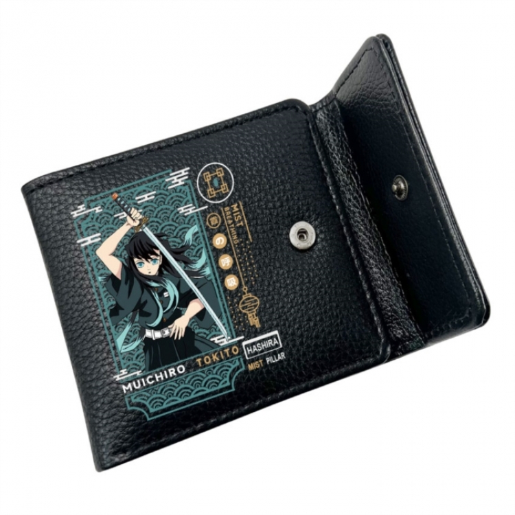 Demon Slayer Kimets Anime Litchi Pattern Hidden Buckle Half Fold Printed Wallet 12X10X2CM