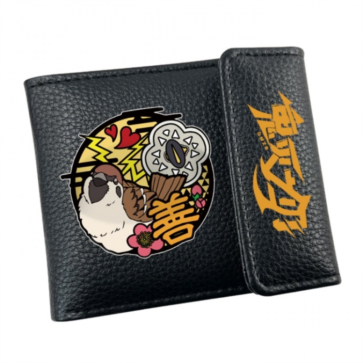 Demon Slayer Kimets Anime Litchi Pattern Hidden Buckle Half Fold Printed Wallet 12X10X2CM