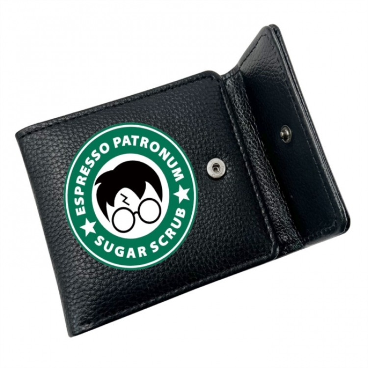 Harry Potter Anime Litchi Pattern Hidden Buckle Half Fold Printed Wallet 12X10X2CM