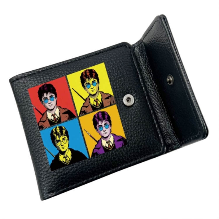 Harry Potter Anime Litchi Pattern Hidden Buckle Half Fold Printed Wallet 12X10X2CM