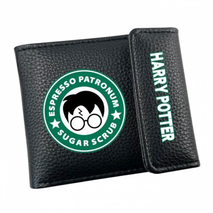 Harry Potter Anime Litchi Pattern Hidden Buckle Half Fold Printed Wallet 12X10X2CM
